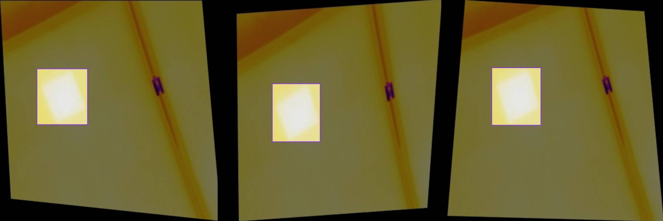 Three different perspectives of the same thermal image with bounding box labels